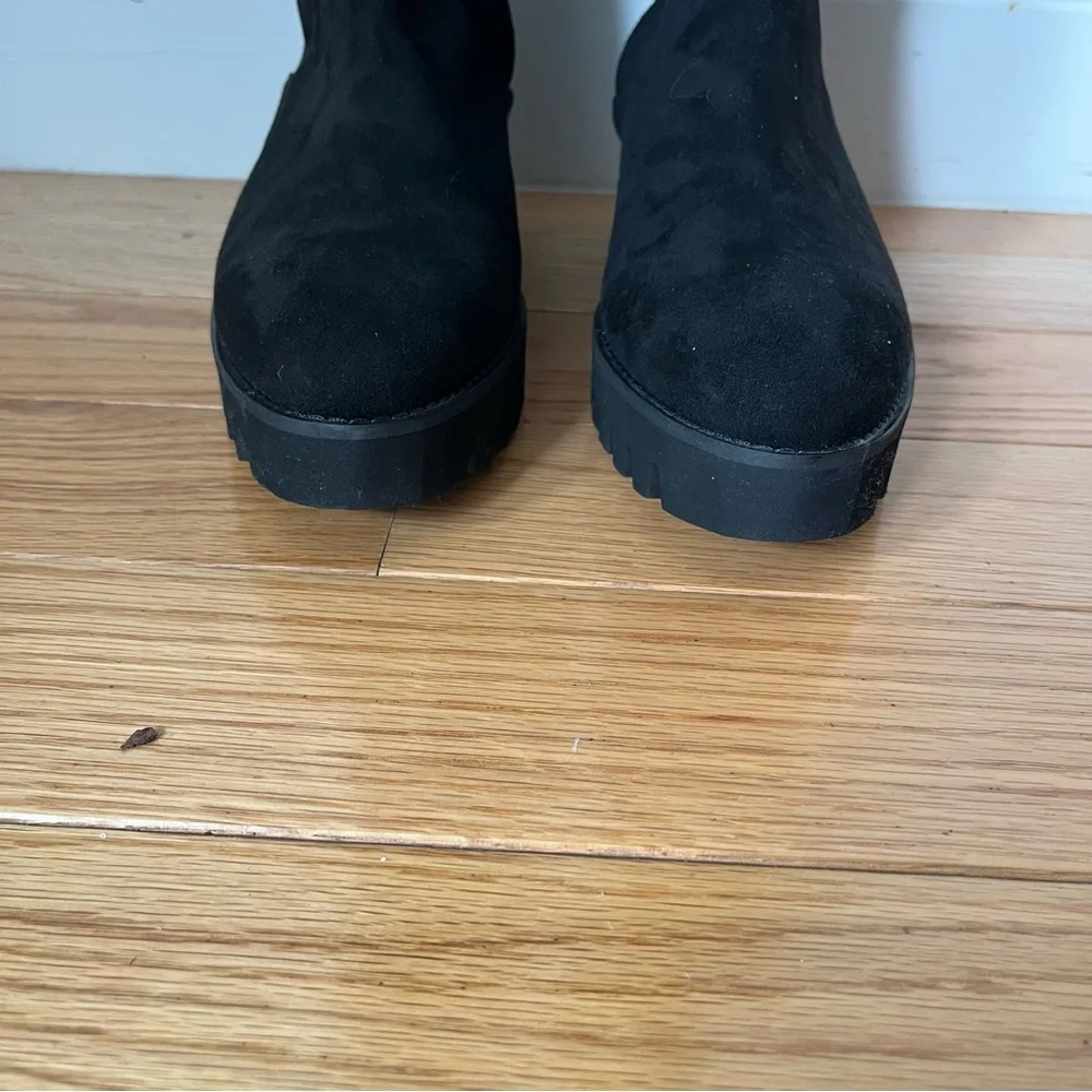 Theory Black Over the Knee Lug Sole Faux Suede Platform Chunky Boots EUC Size 40